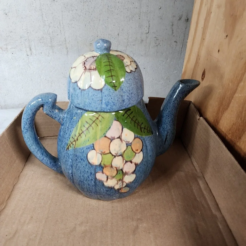 Vintage TLAQUEPAQUE Mexican COFFEE / TEA POT Art Deco‎ Magical Plates Set